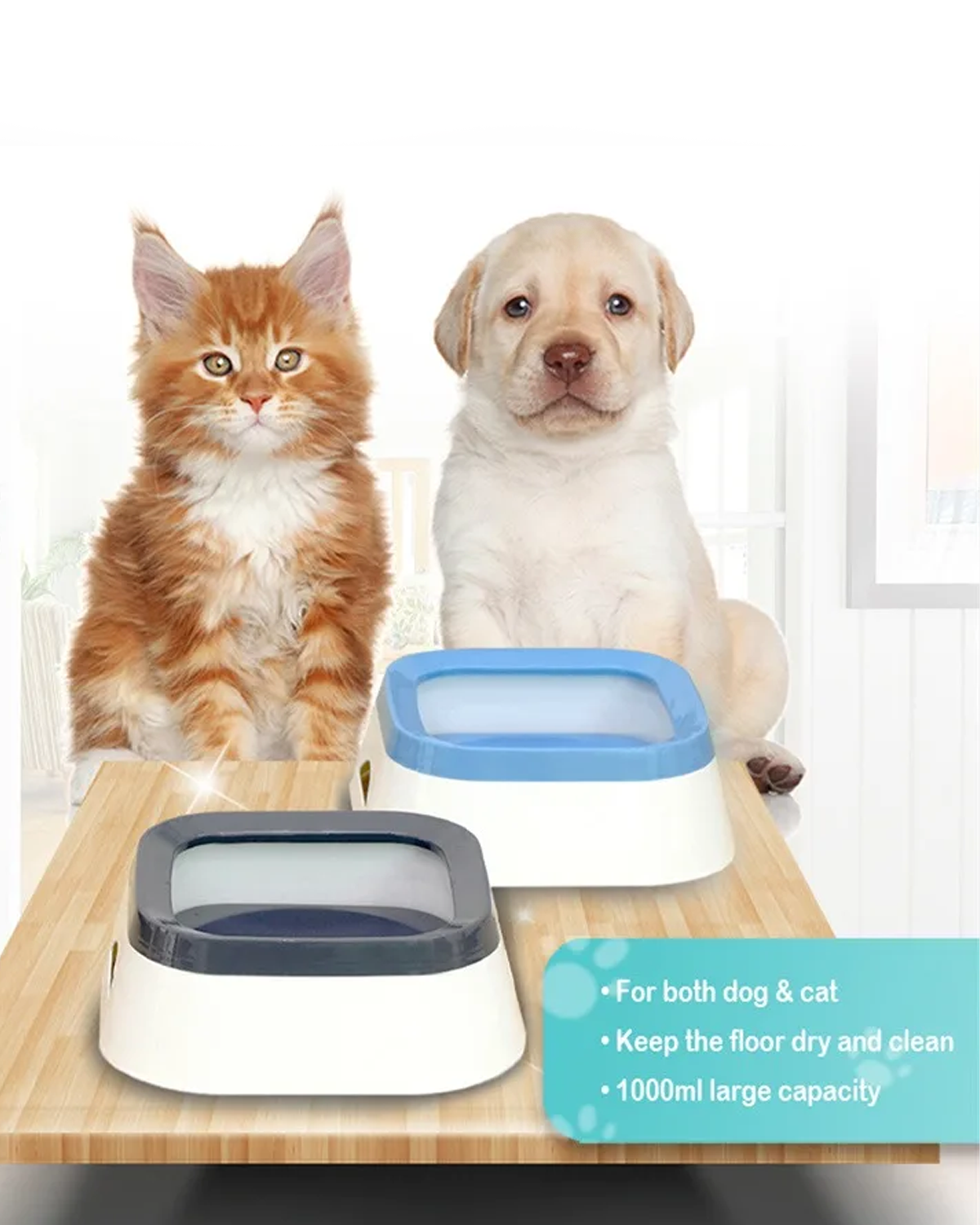 1000ml No-Spill Pet Water Bowl - Anti-Splash Drinker for Dogs & Cats