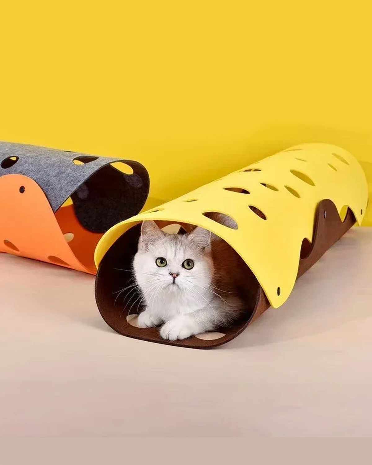 Collapsible Cat Tunnel & Felt Nest - Deformable Splicing Play Tube with Pom-Poms