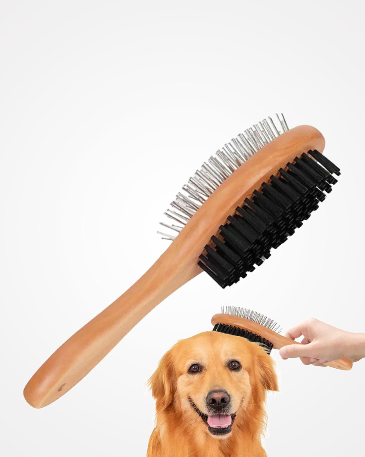 Double-Sided Pet Grooming Brush with Stainless Steel Pins and Bristles for Dogs and Cats
