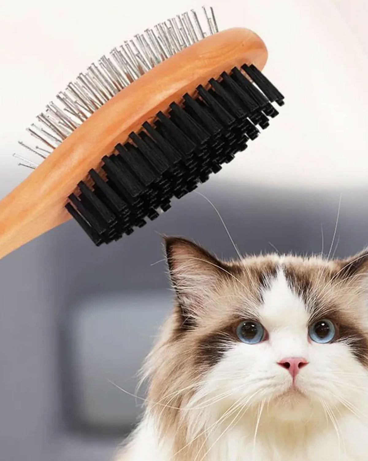 Double-Sided Pet Grooming Brush for Dogs & Cats | Hair Remover Comb with Stainless Steel Bristles