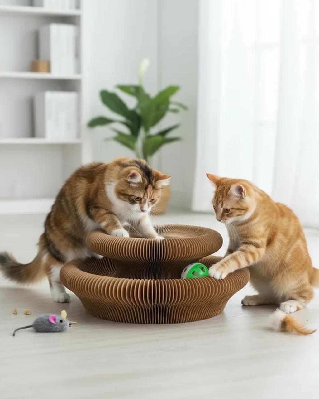 Magic Organ Cat Scratcher Board with Ball - Foldable Corrugated Scratching Toy