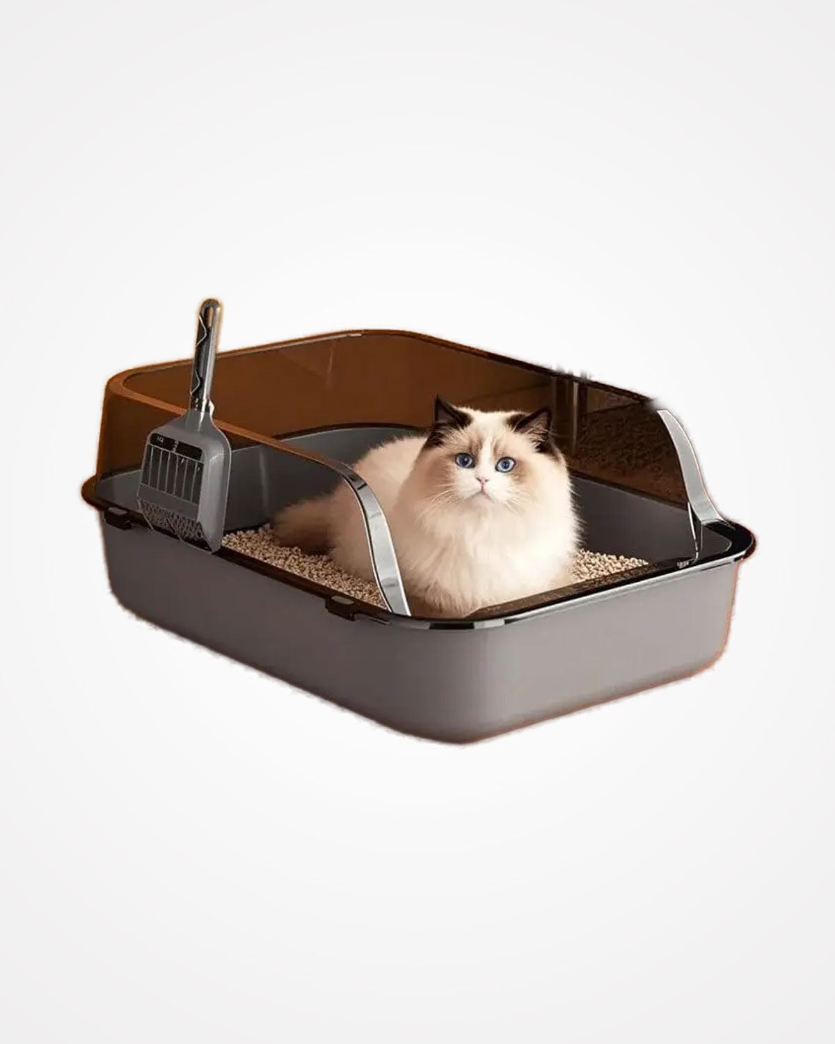 P Semi-Enclosed Cat Litter Box Splashproof Kitten Toilet Tray Pet
