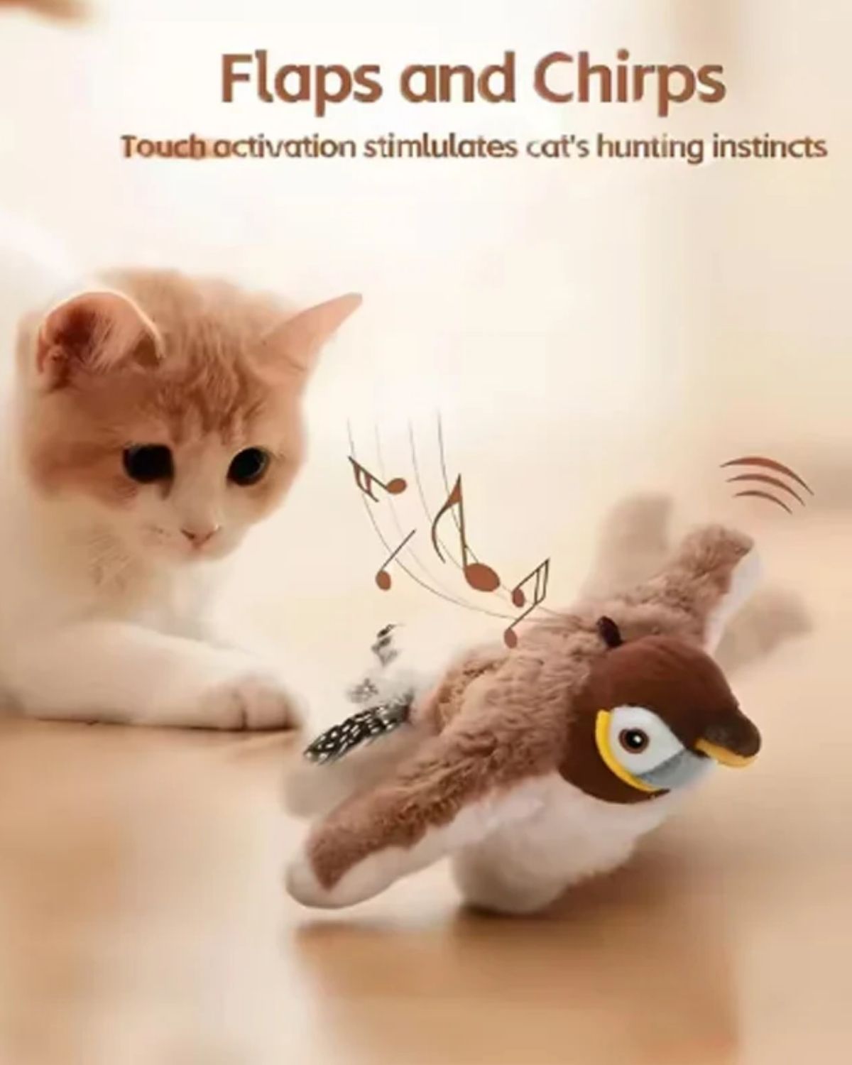Rechargeable Chirping Flapping Bird Cat Toy – Touch Activated Interactive Plush Toy
