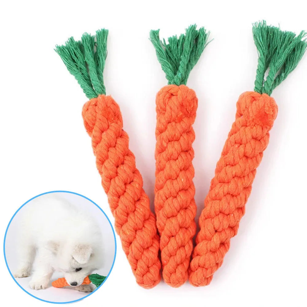 Carrot Rope Dog Chew Toy | Durable Braided Cotton Bite Toy for Puppy Teething & Dental Cleaning