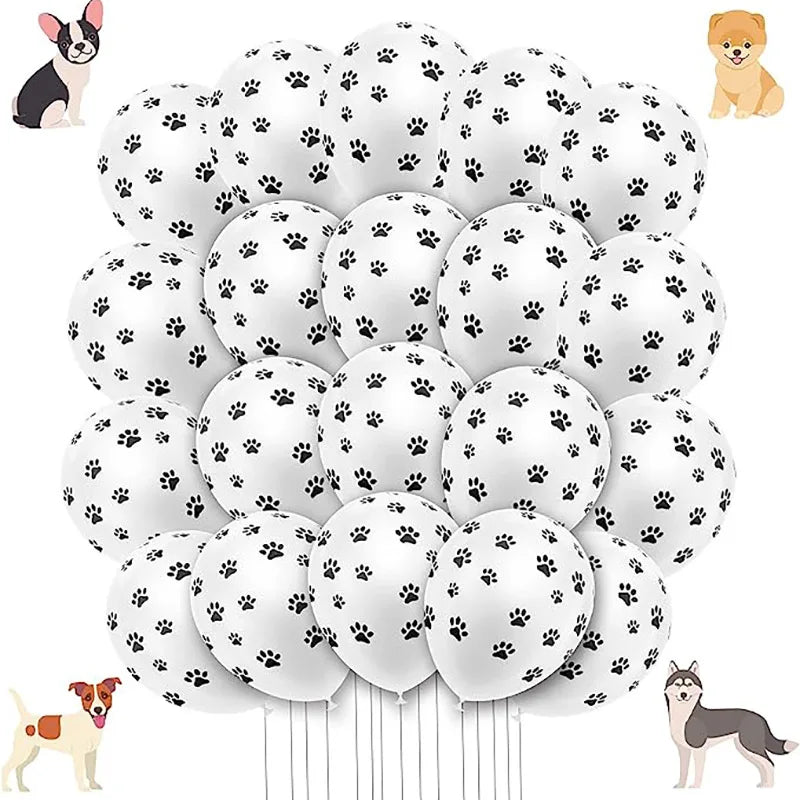 Dog Paw Print Latex Balloons - 20pcs White Pet-Themed Party Decorations