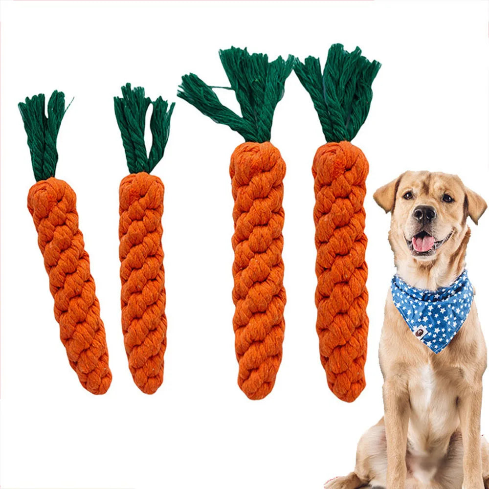 Carrot Rope Dog Chew Toy | Durable Braided Cotton Bite Toy for Puppy Teething & Dental Cleaning