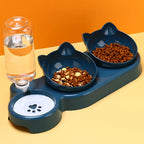 3-in-1 Cat Food & Water Bowl Set with Gravity Dispenser | Tilted Elevated Feeding Bowl for Cats