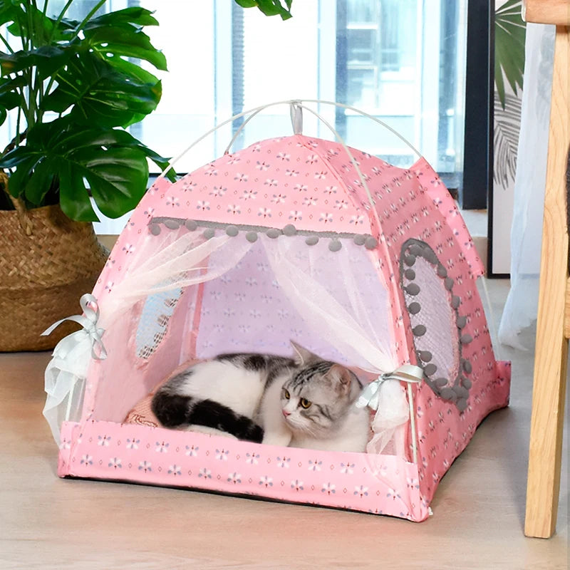 Semi-Enclosed Pet Flower Tent Bed - Cozy All-Season Nest for Cats & Small Dogs