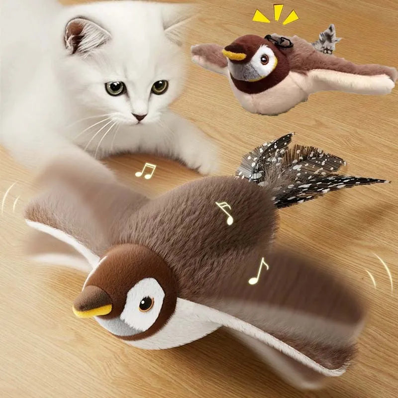 Electric Simulated Bird Cat Toy - Rechargeable Interactive Feather Kitten Toy with Catnip
