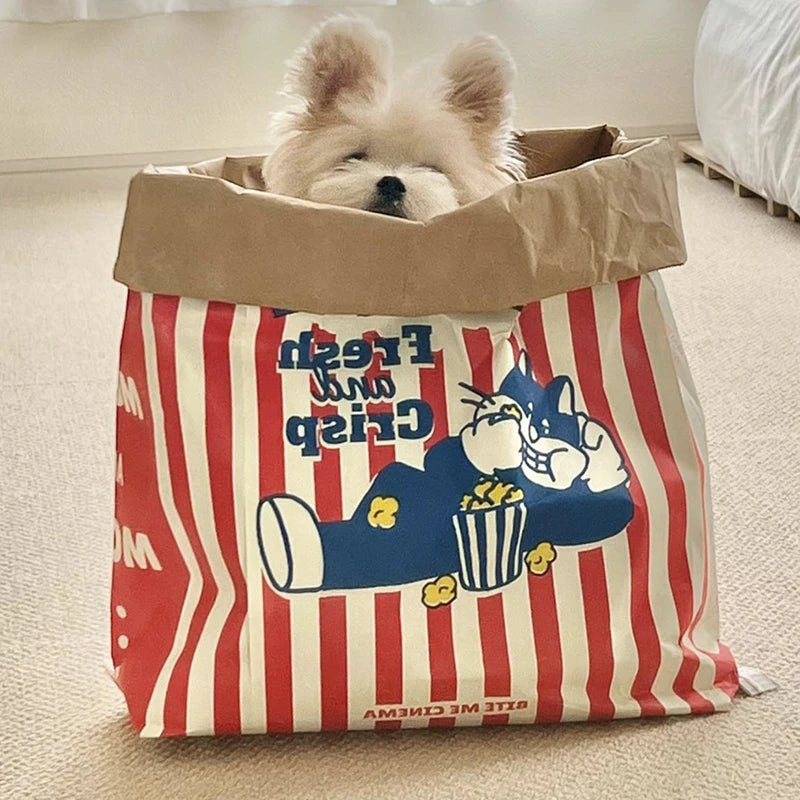 Interactive Popcorn Paper Bag Puzzle Toy for Dogs & Cats – Crinkle Treat Hiding Chew Toy