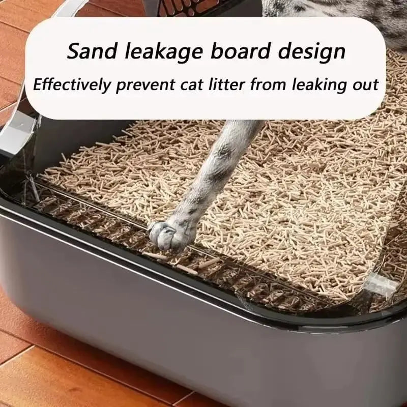 P Semi-Enclosed Cat Litter Box Splashproof Kitten Toilet Tray Pet