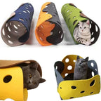 Collapsible Cat Tunnel & Felt Nest - Deformable Splicing Play Tube with Pom-Poms
