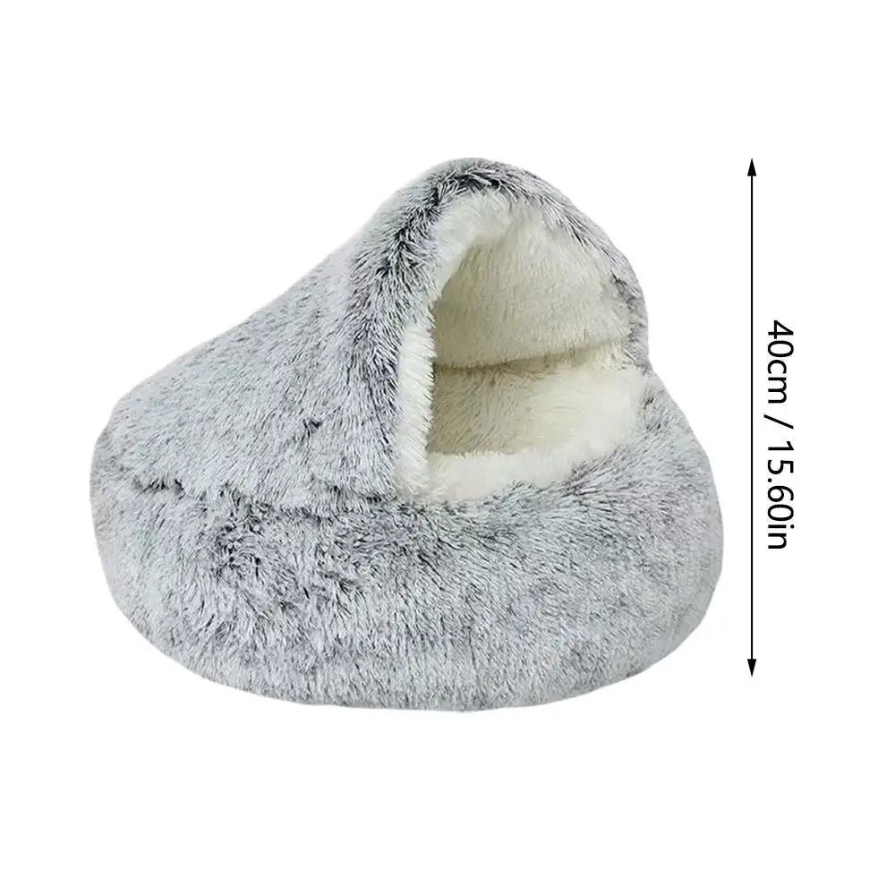 Soft Plush Cat Bed with Cover | Warm Round Sleeping Nest Cave for Cats & Small Dogs