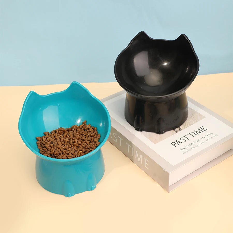 Elevated Cat Bowl with Tilted Edge | Anti-Tip Raised Feeding Dish for Cats & Kittens