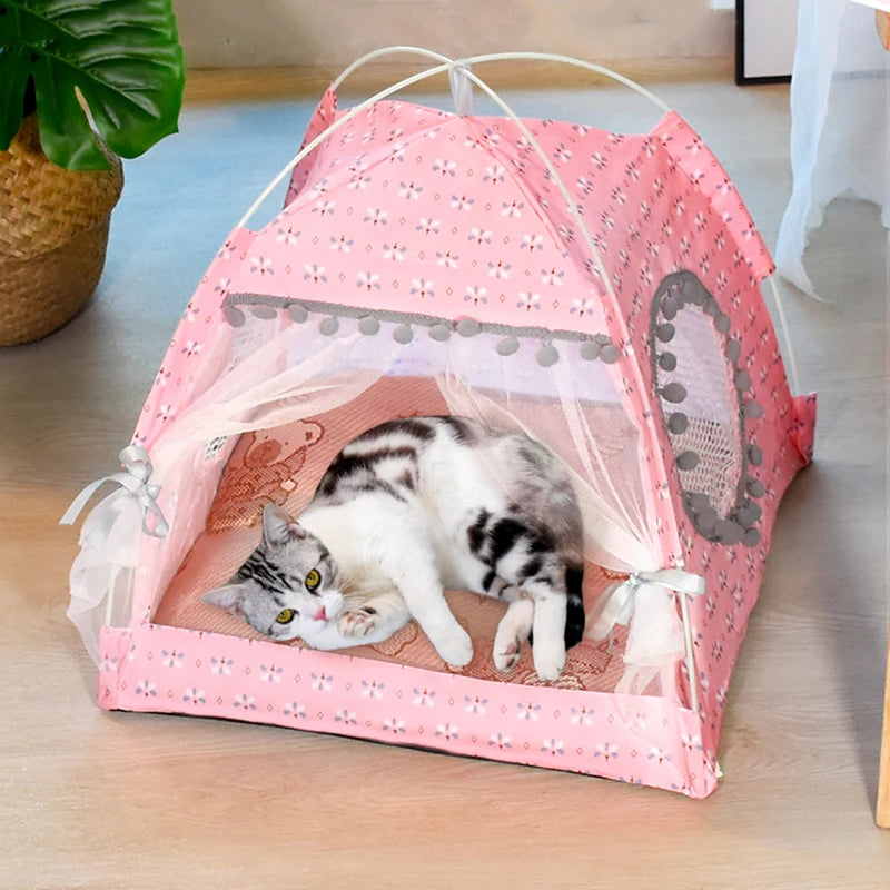 Semi-Enclosed Pet Flower Tent Bed - Cozy All-Season Nest for Cats & Small Dogs