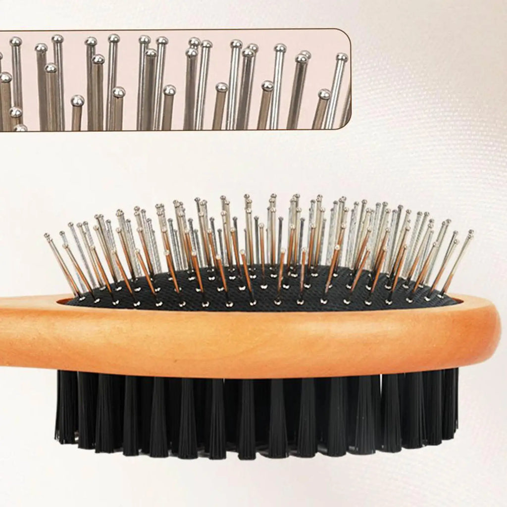 Double-Sided Pet Grooming Brush with Stainless Steel Pins and Bristles for Dogs and Cats