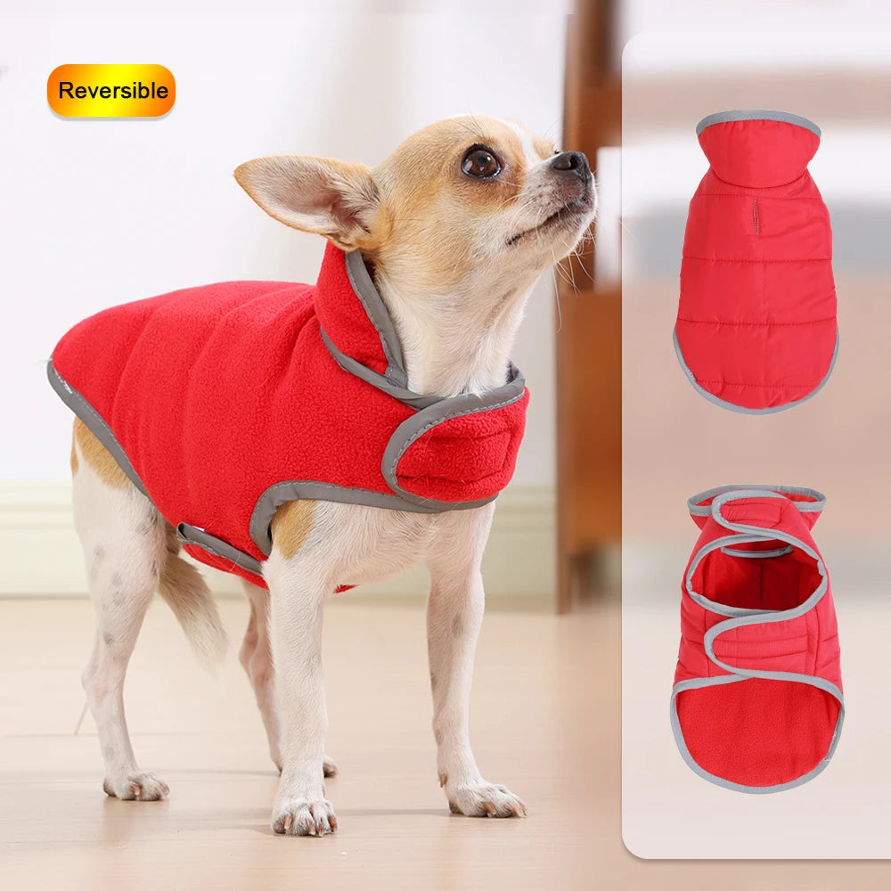 Reversible Winter Pet Coat - Reflective Warm Jacket for Small & Medium Dogs & Cats
