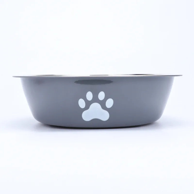 Stainless Steel Dog Bowl with Silicone Anti-Slip Base | Paw Print Pet Food & Water Bowl for Dogs & Cats