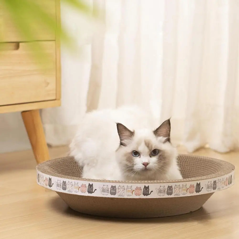 Round Corrugated Cat Scratcher Bed - Wear-Resistant Cardboard Scratching Pad & Nest