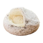 Soft Plush Cat Bed with Cover | Warm Round Sleeping Nest Cave for Cats & Small Dogs