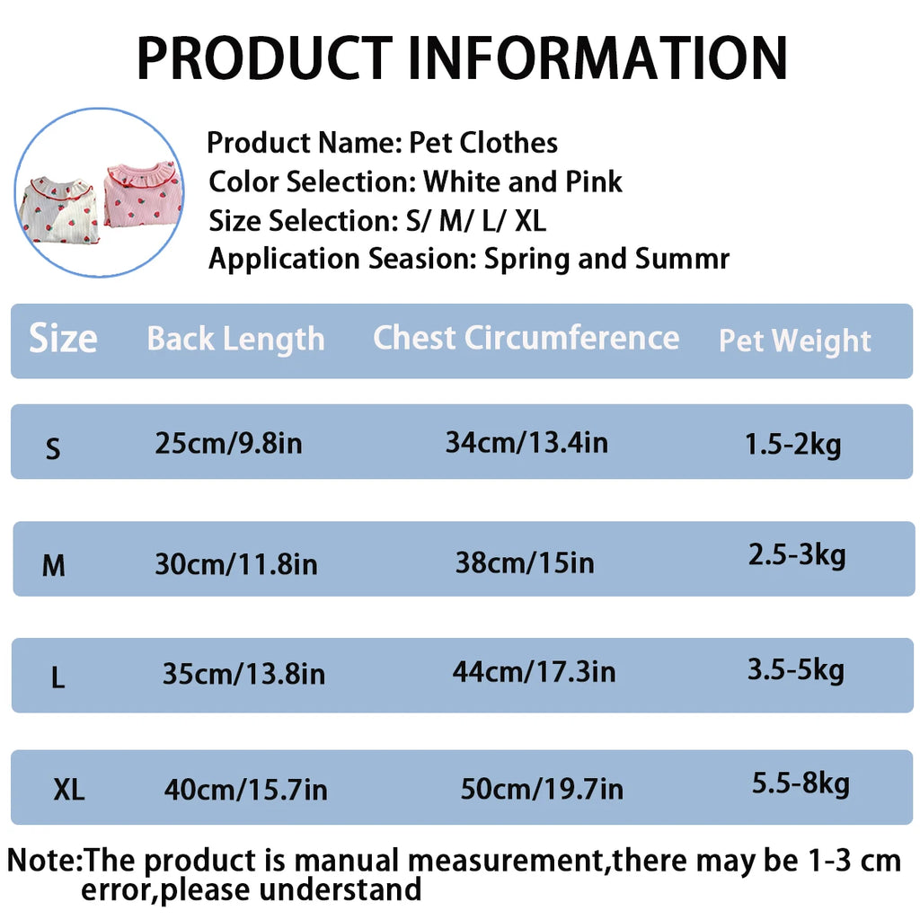 Strawberry Small Dog Clothes Summer Breathable Clothing for Cat Cute