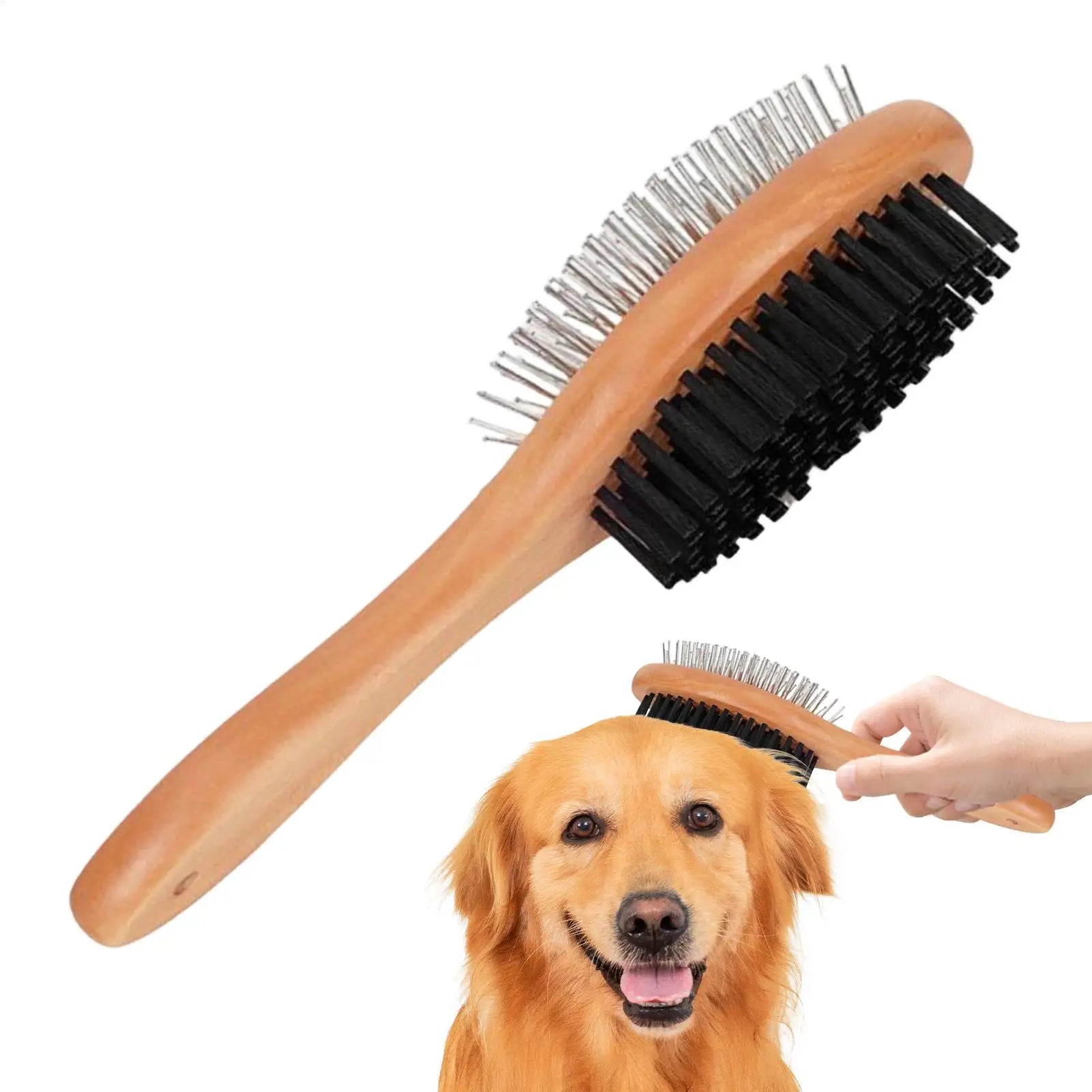 Double-Sided Pet Grooming Brush with Stainless Steel Pins and Bristles for Dogs and Cats