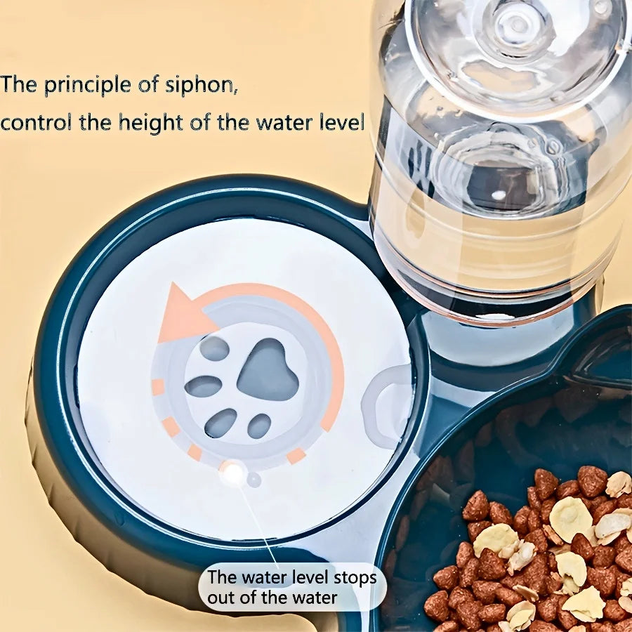 3-in-1 Cat Food & Water Bowl Set with Gravity Dispenser | Tilted Elevated Feeding Bowl for Cats