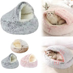 Soft Plush Cat Bed with Cover | Warm Round Sleeping Nest Cave for Cats & Small Dogs