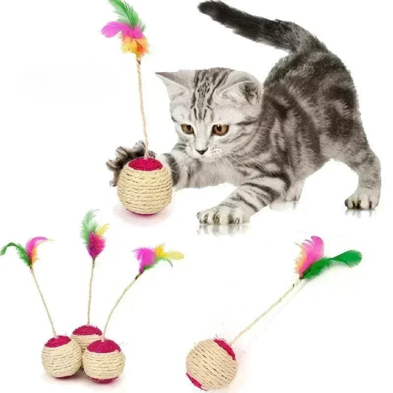 Interactive Sisal Scratching Ball Cat Toy with Feather for Kittens & Cats | 1 Piece