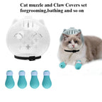 Cat Muzzle Grooming Set | Breathable Anti-Bite Hood with Silicone Paw Covers for Cats