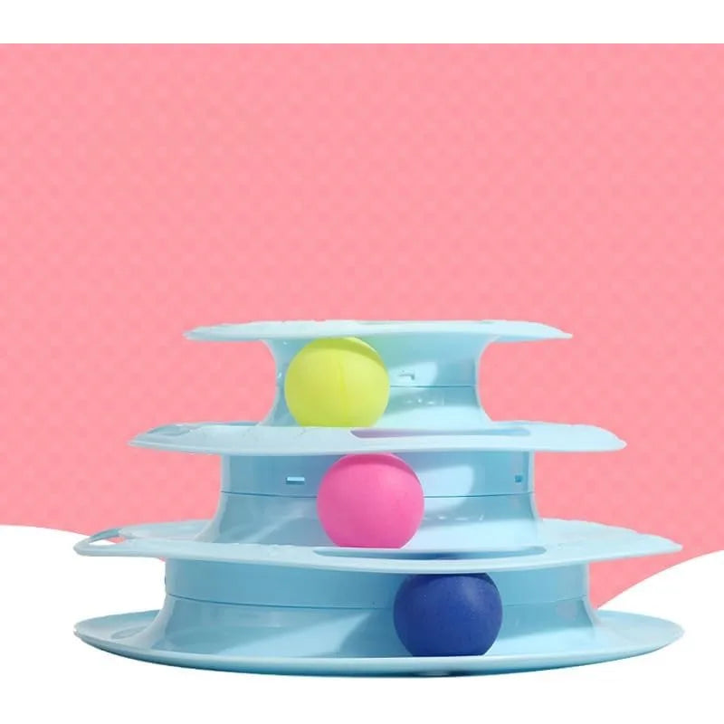 4-Tier Rotating Track Cat Toy - Interactive Rolling Ball Tower for Indoor Cats