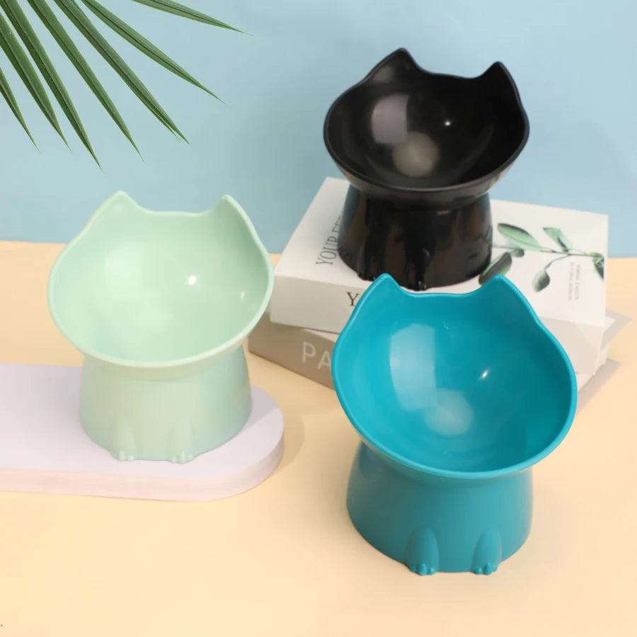 Elevated Cat Bowl with Tilted Edge | Anti-Tip Raised Feeding Dish for Cats & Kittens