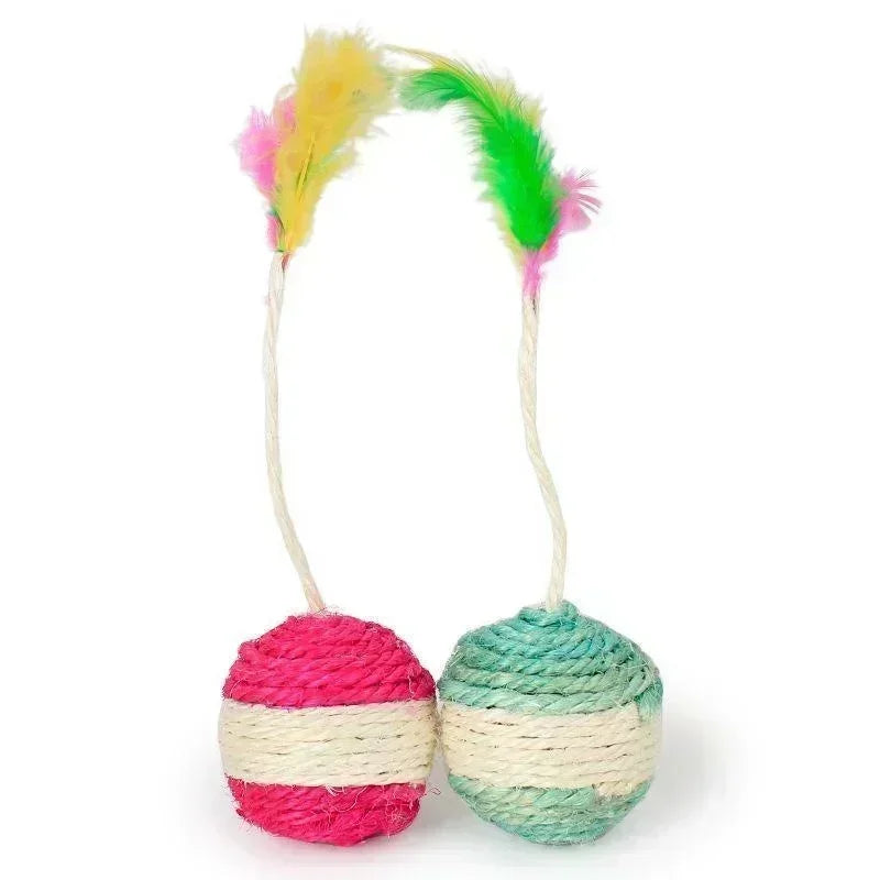 Interactive Sisal Scratching Ball Cat Toy with Feather for Kittens & Cats | 1 Piece