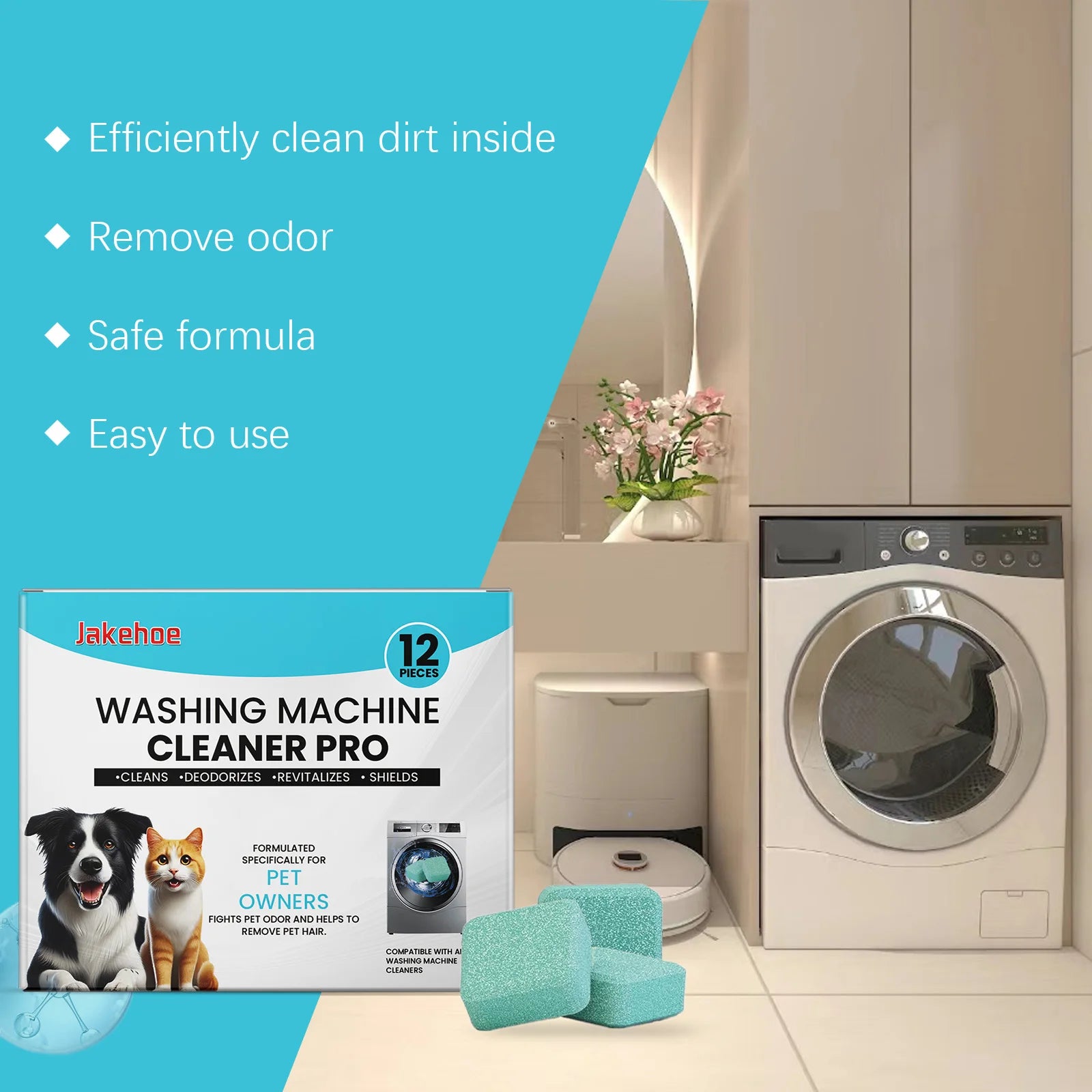 12PCS Washing Machine Cleaning Tablets | Remove Pet Hair, Odors & Deep Clean Laundry Machine