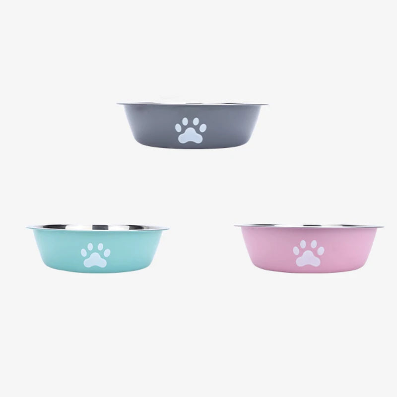 Stainless Steel Dog Bowl with Silicone Anti-Slip Base | Paw Print Pet Food & Water Bowl for Dogs & Cats