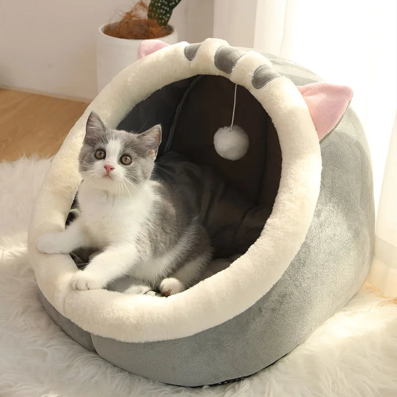 Deep Sleep Cat Bed with Removable Cushion | Foldable Cartoon Cave Bed for Cats & Small Dogs