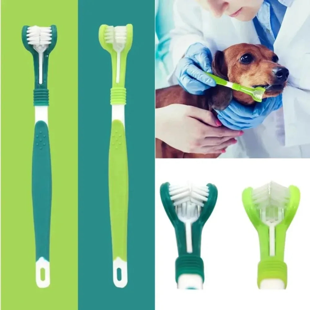 3-Sided Pet Toothbrush | Dog & Cat Dental Cleaning Brush for Tartar Removal