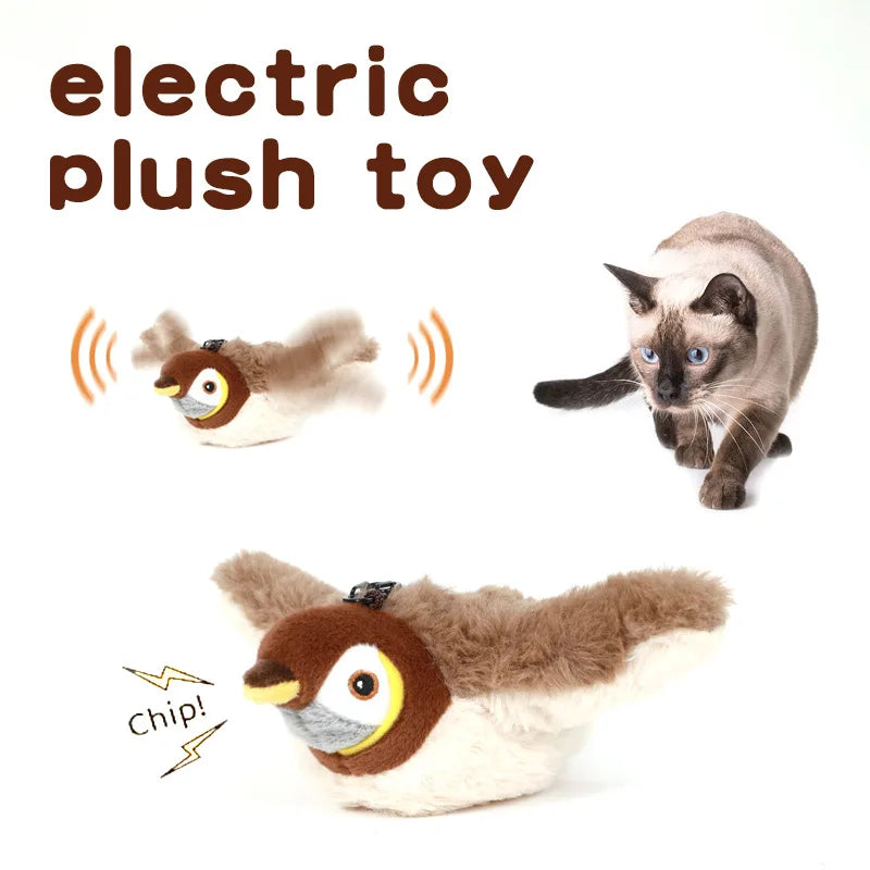 Rechargeable Chirping Flapping Bird Cat Toy – Touch Activated Interactive Plush Toy