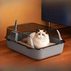 P Semi-Enclosed Cat Litter Box Splashproof Kitten Toilet Tray Pet