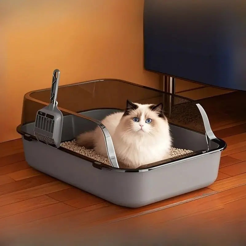 P Semi-Enclosed Cat Litter Box Splashproof Kitten Toilet Tray Pet