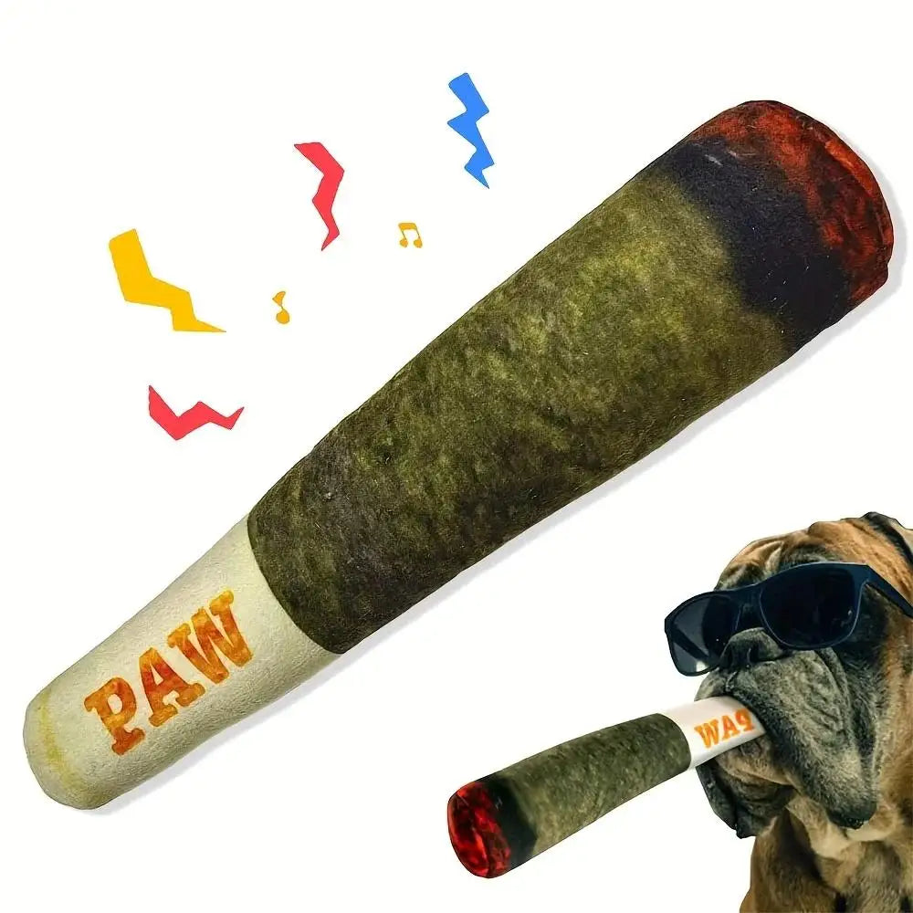 Interactive Cigar Dog Toy | Squeaky Plush Chew Toy for Puppies & Small Dogs