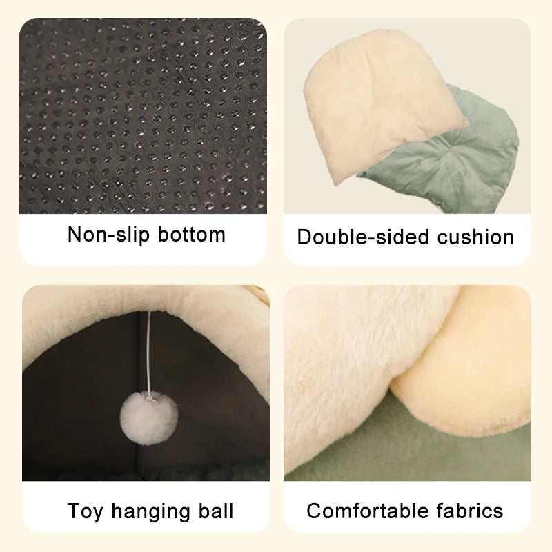 Deep Sleep Cat Bed with Removable Cushion | Foldable Cartoon Cave Bed for Cats & Small Dogs