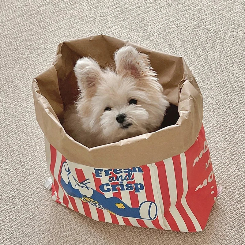 Interactive Popcorn Paper Bag Puzzle Toy for Dogs & Cats – Crinkle Treat Hiding Chew Toy