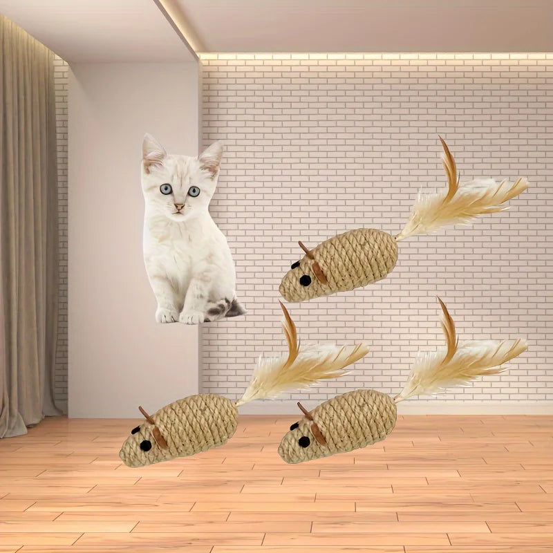 Sisal Mouse Cat Toy – Interactive Plush Chew & Hunting Toy for Cats (1 or 4 Pack)