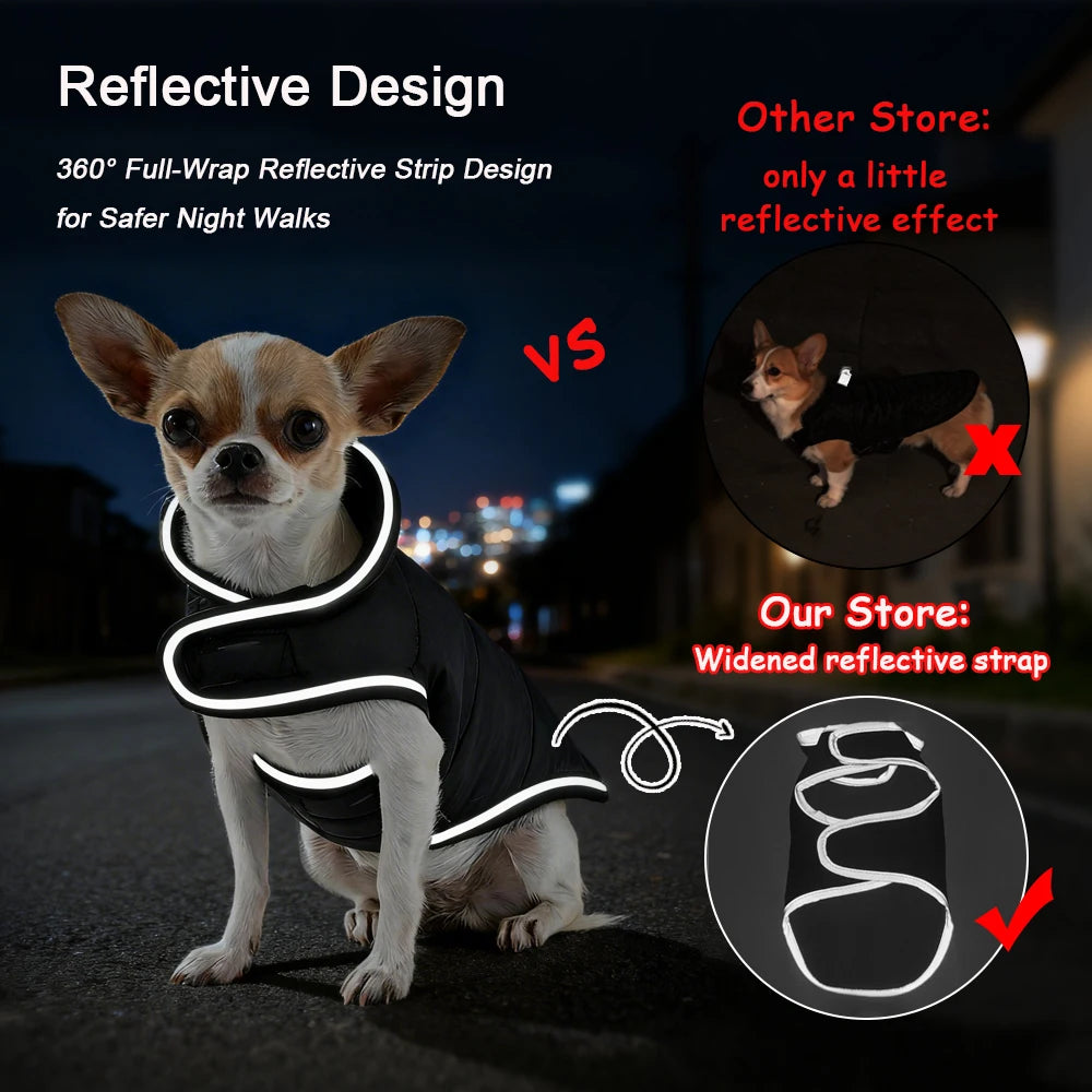 Reversible Winter Pet Coat - Reflective Warm Jacket for Small & Medium Dogs & Cats