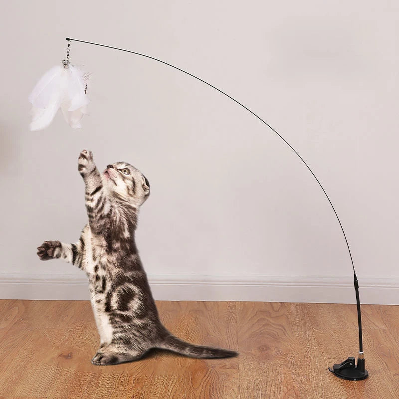 Hands-Free Cat Teaser Wand Toy with Suction Cup & Feather Bird | Interactive Kitten Play Toy