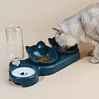 3-in-1 Cat Food & Water Bowl Set with Gravity Dispenser | Tilted Elevated Feeding Bowl for Cats