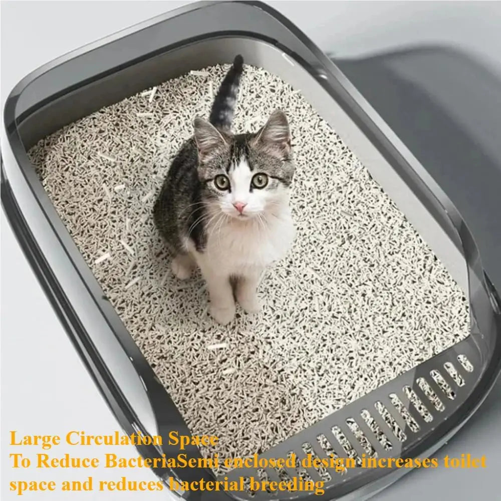 P Semi-Enclosed Cat Litter Box Splashproof Kitten Toilet Tray Pet