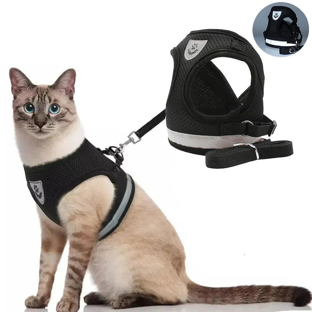 Adjustable Reflective Cat Harness & Leash Set | Escape Proof Mesh Vest for Cats & Small Dogs