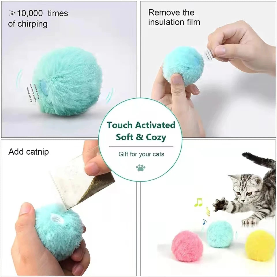 Interactive Smart Cat Ball Toy with Sound & Catnip | Touch Activated Squeaky Training Toy for Kittens